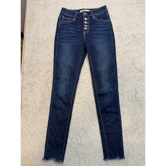 KanCan Denim - KanCan Women Dark Wash High Rise Button Fly Skinny Jeans Raw Hem KC11236D Size 0